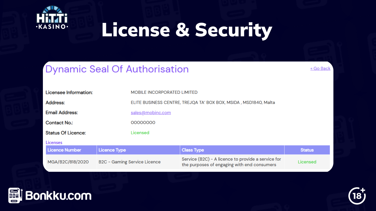 hitti kasino license and security