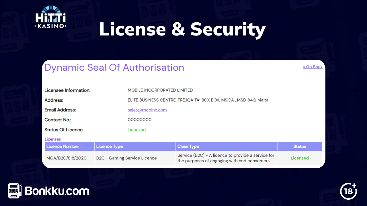 hitti kasino license and security