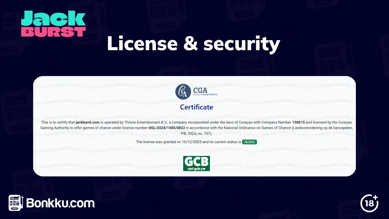 jackburst casino security and license
