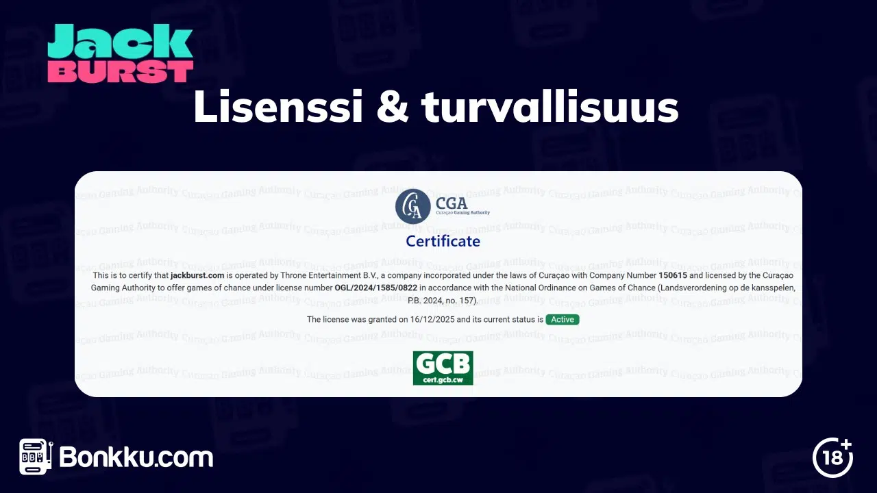 jackburst kasino lisenssi ja turvallisuus