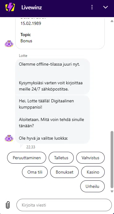 livewinz asiakaspalvelu