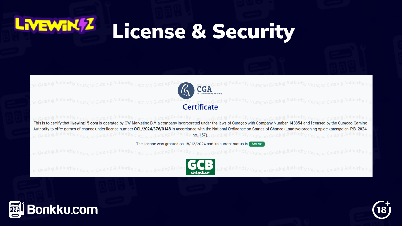 livewinz casino license and security