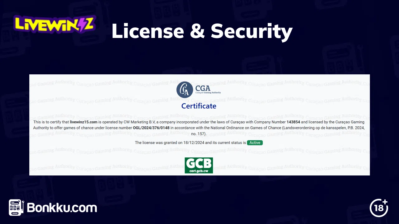 livewinz casino license and security