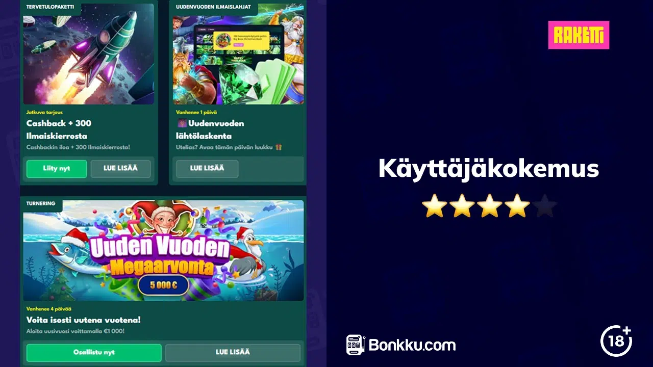 raketti kasino käyttäjäkokemus
