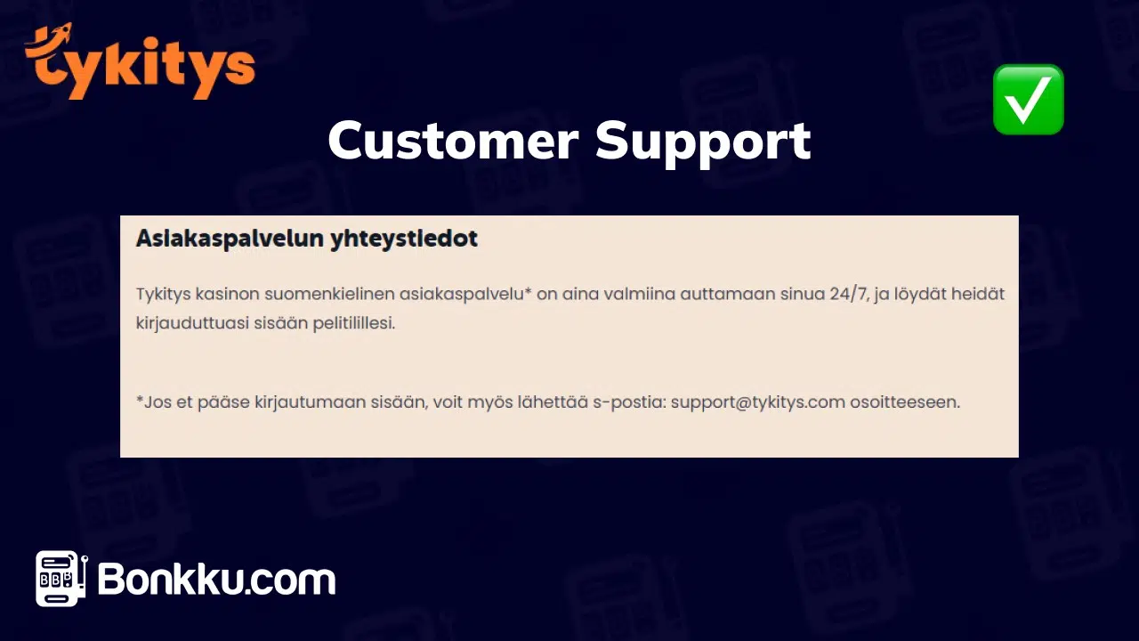 tykitys casino customer support
