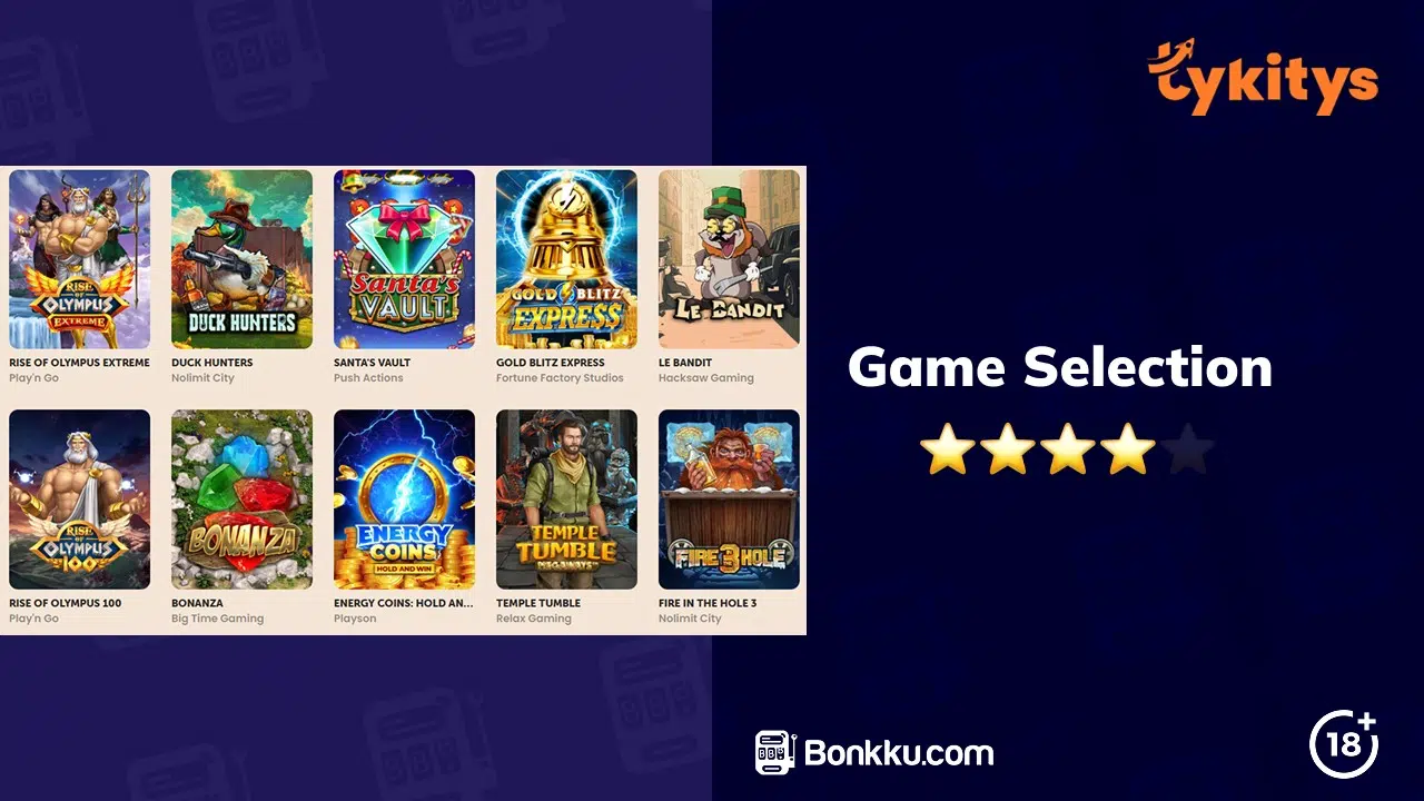 Tykitys casino game selection