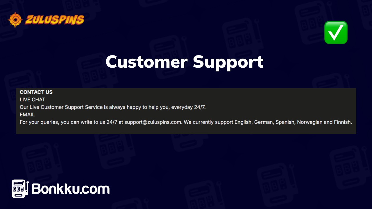 zuluspins casino customer support