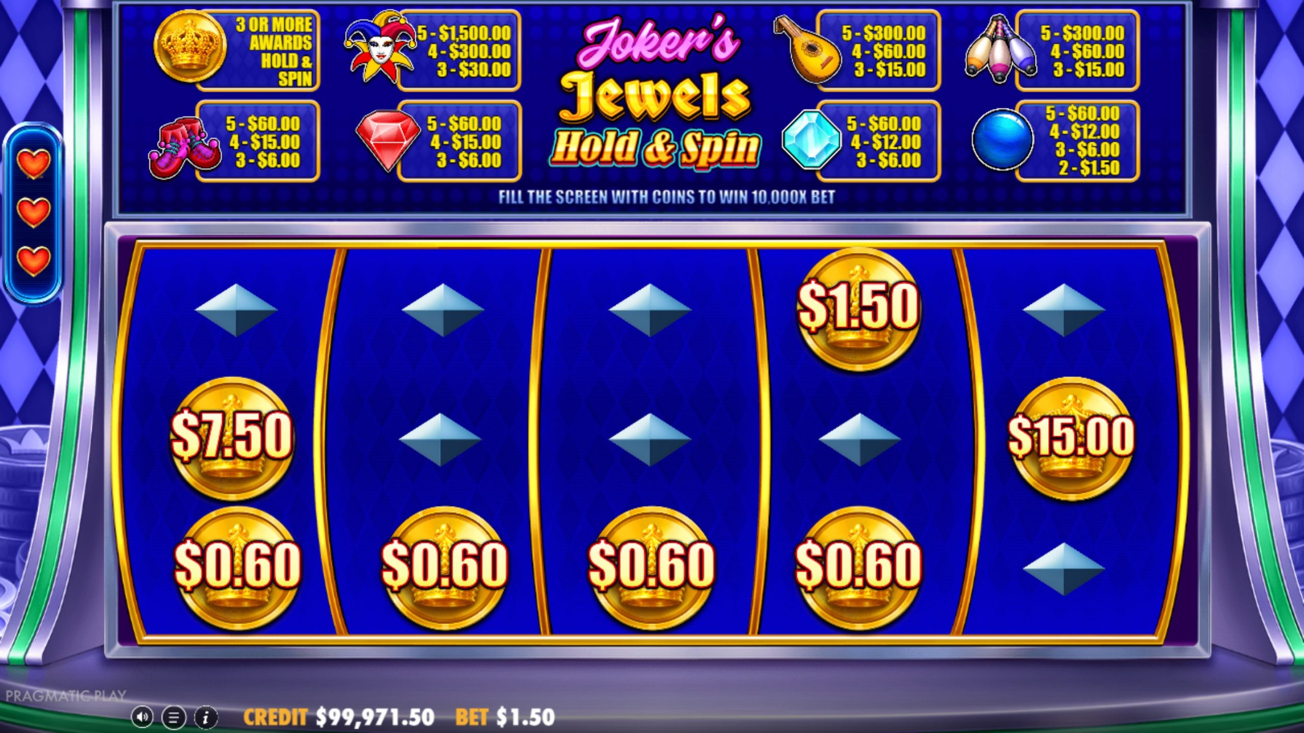 jokers jewels hold and spin bonus
