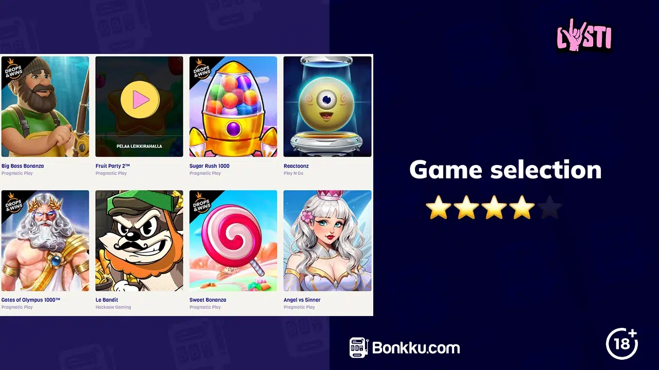 lysti casino game selection