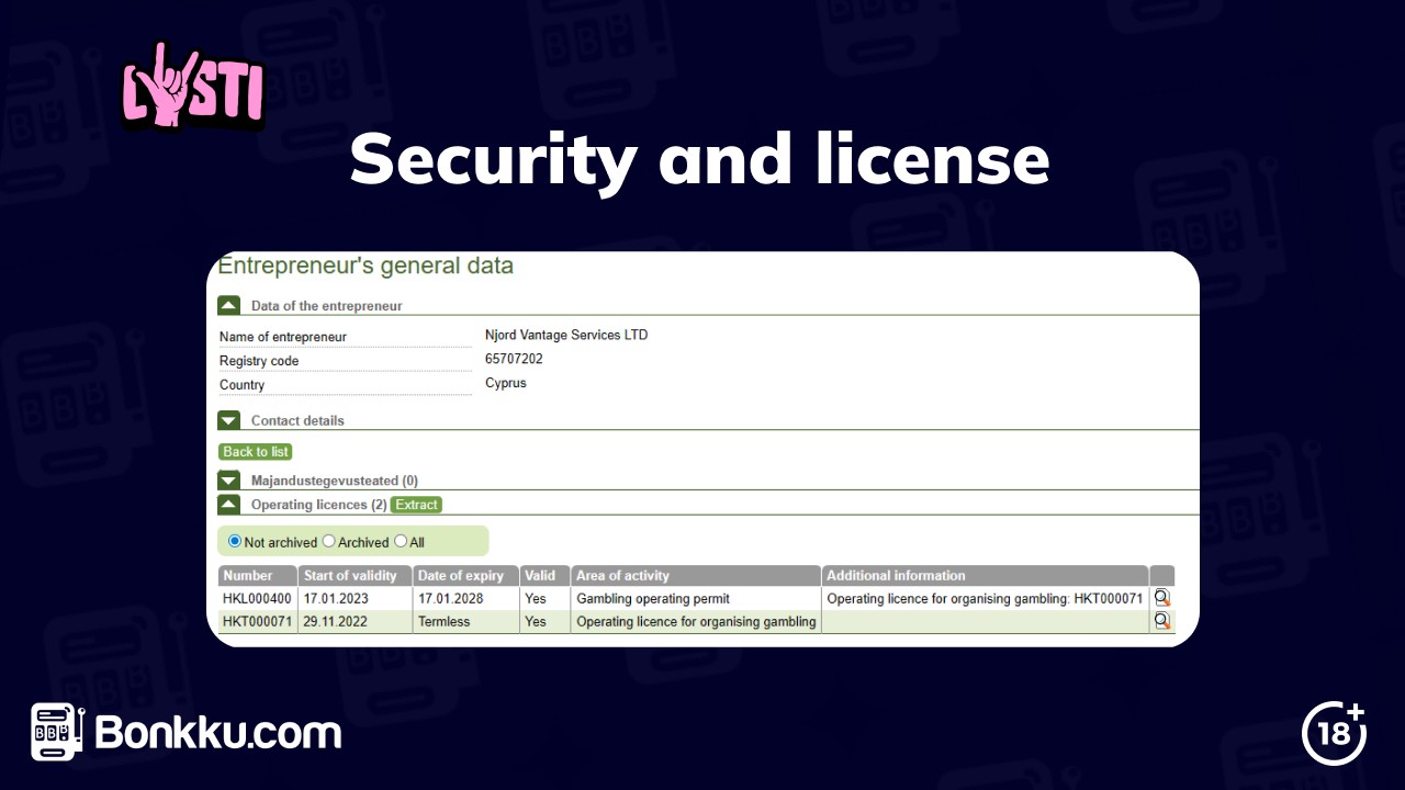 lysti casino security and license
