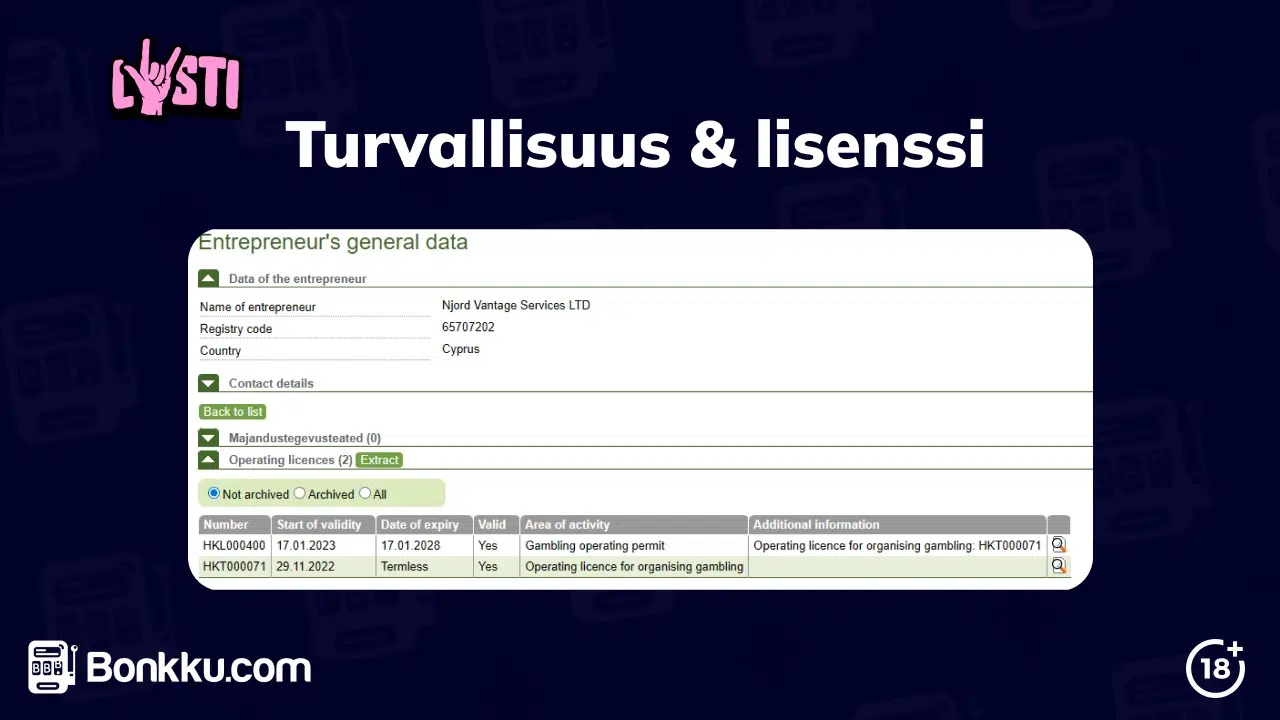 lysti kasino turvallisuus ja lisenssi