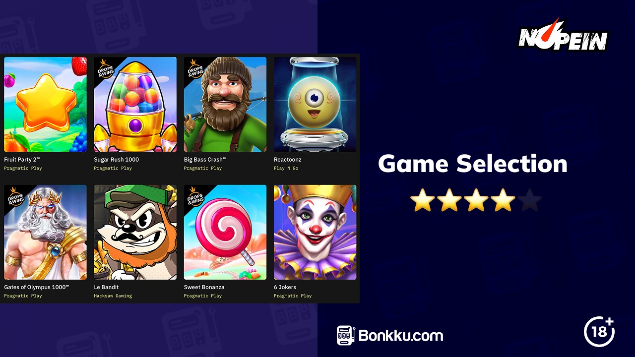 nopein casino game selection