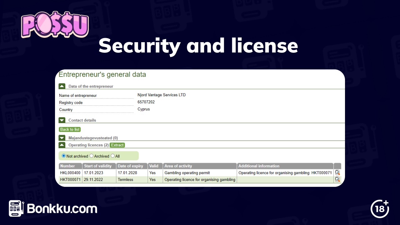 possu casino security and license