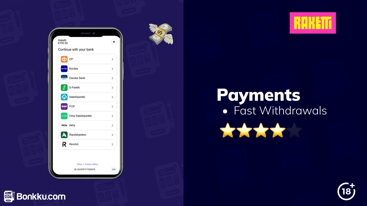 raketti casino payments