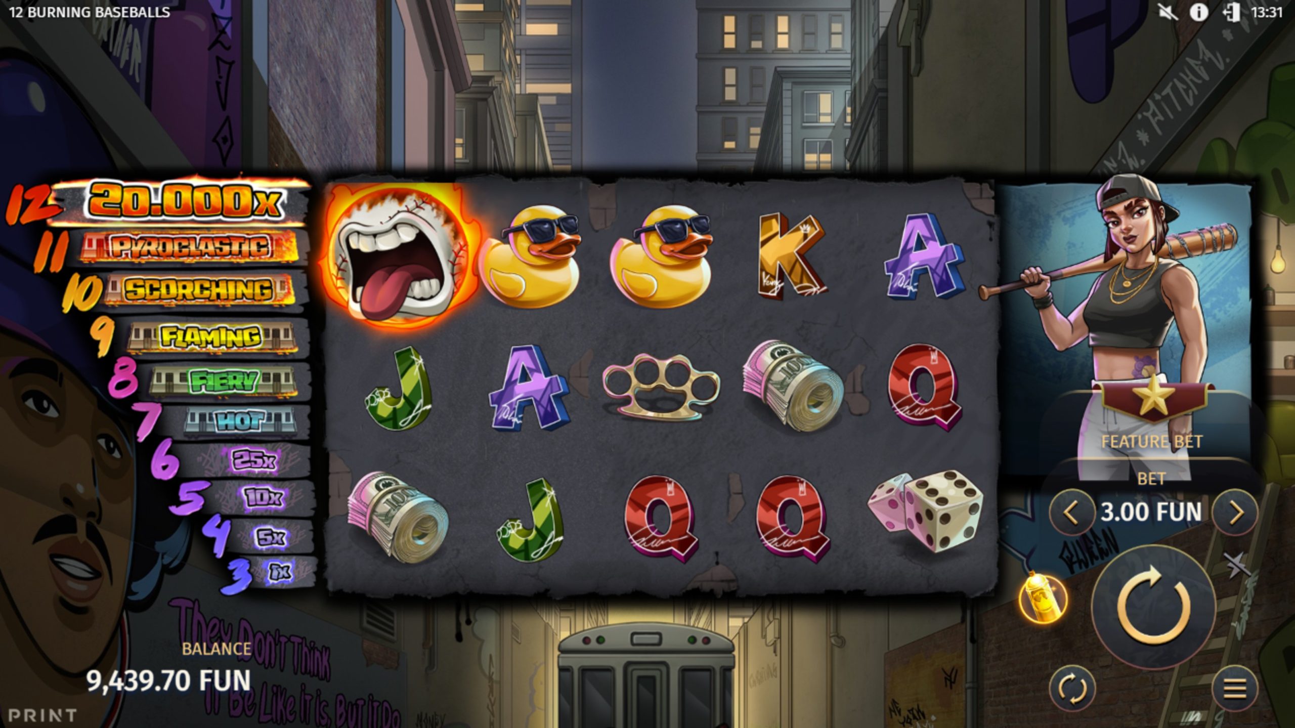 12 burning baseballs slot