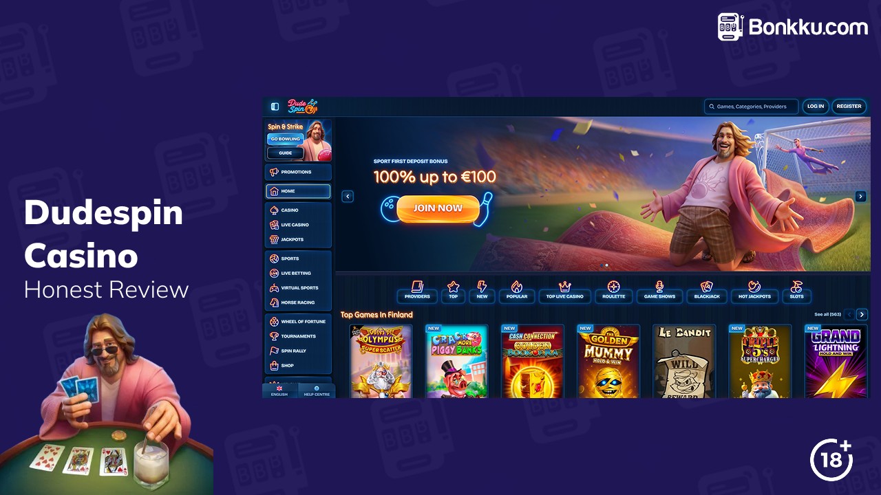 Dudespin Casino interface showcasing games and layout