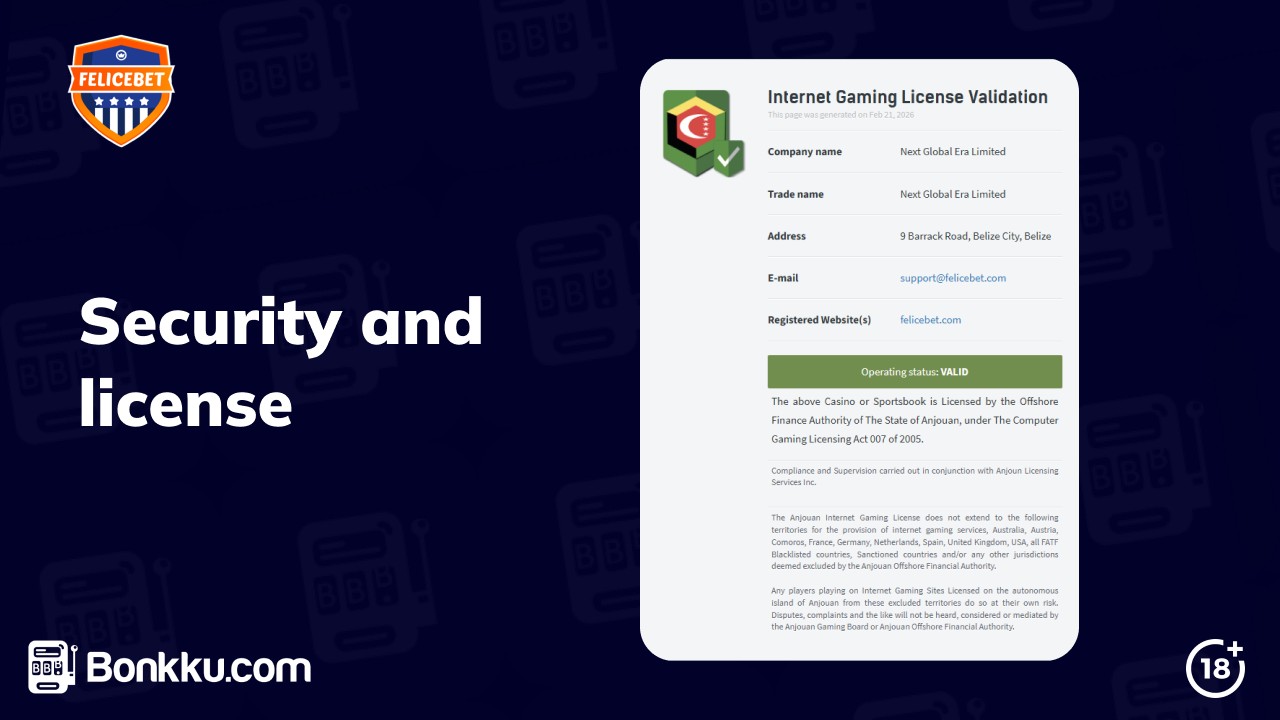 felicebet security and license