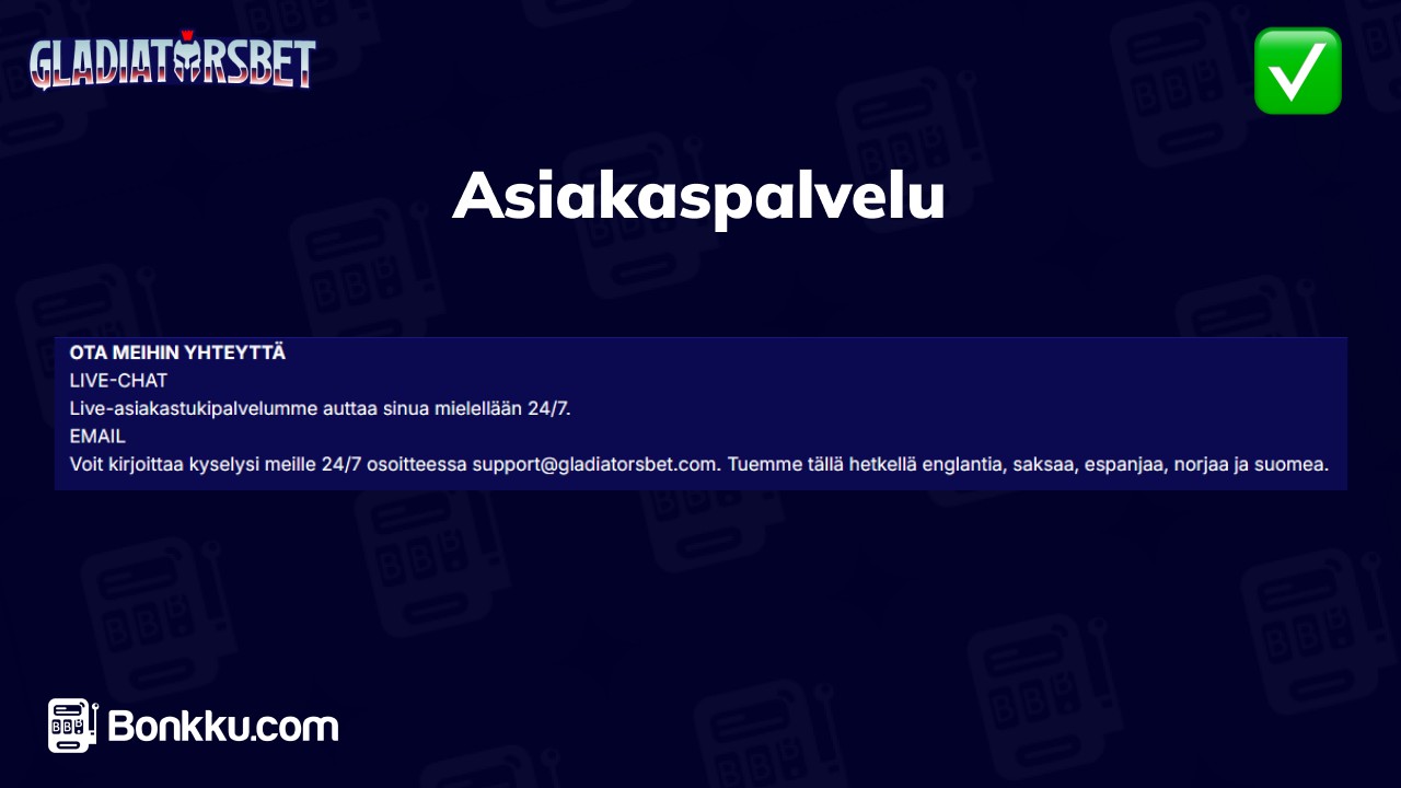 gladiatorsbet casino asiakaspalvelu