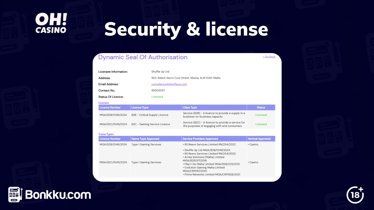 oh casino security and license