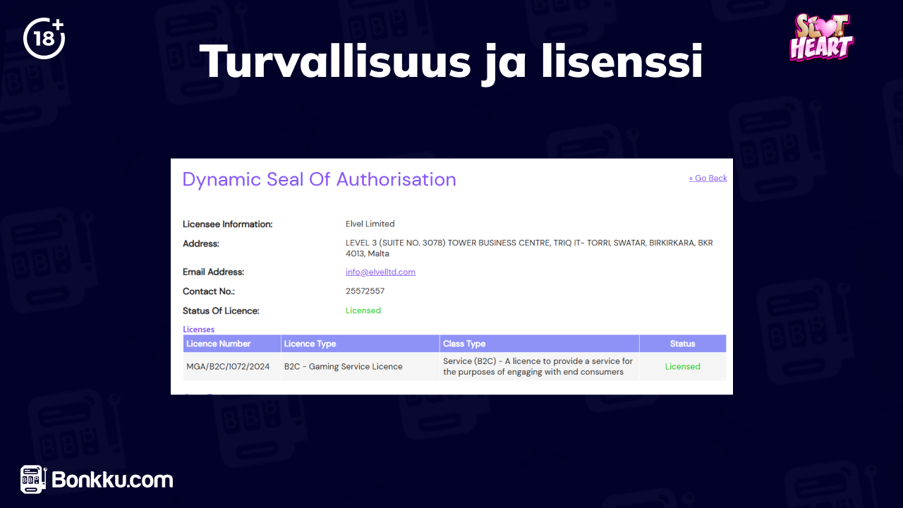 slot heart casino turvallisuus ja lisenssi