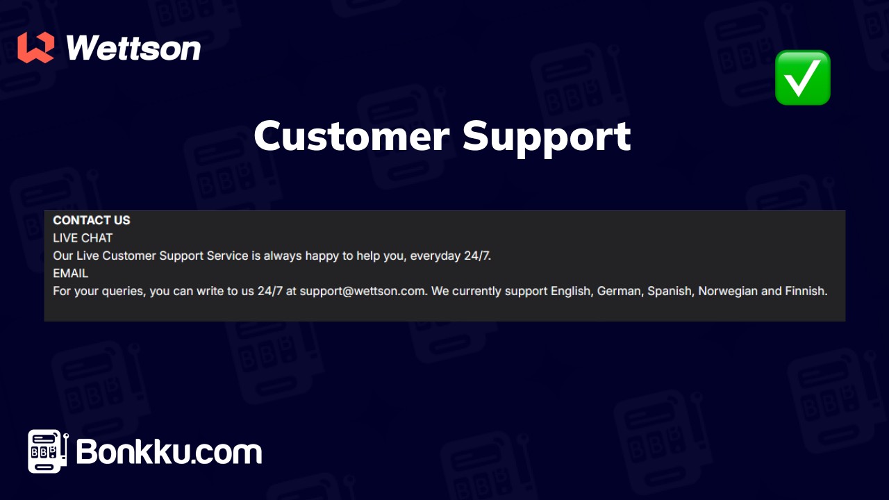 wettson casino customer support
