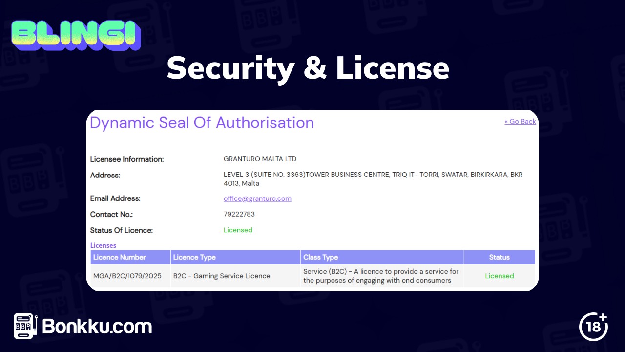 blingi casino security and license