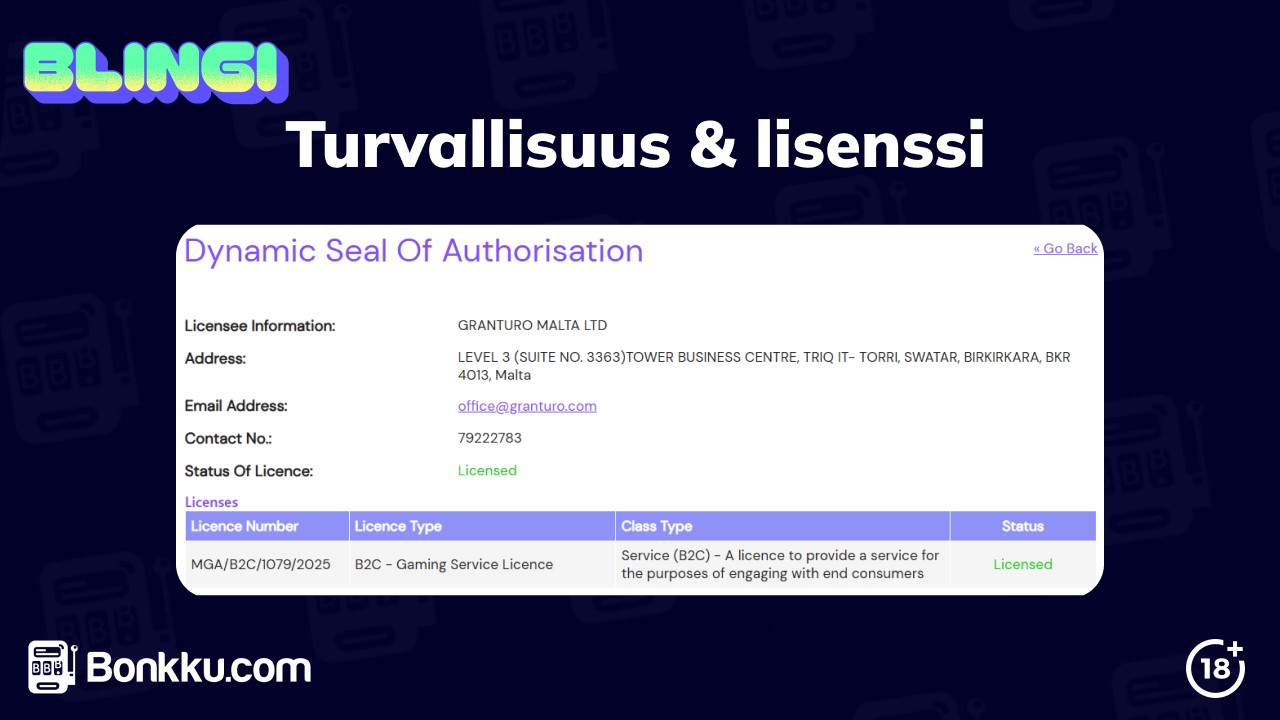 blingi casino turvallisuus ja lisenssi