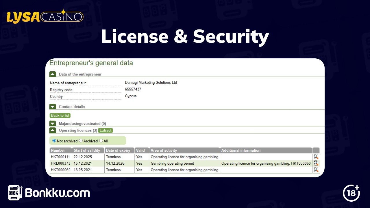 lysa casino security and license
