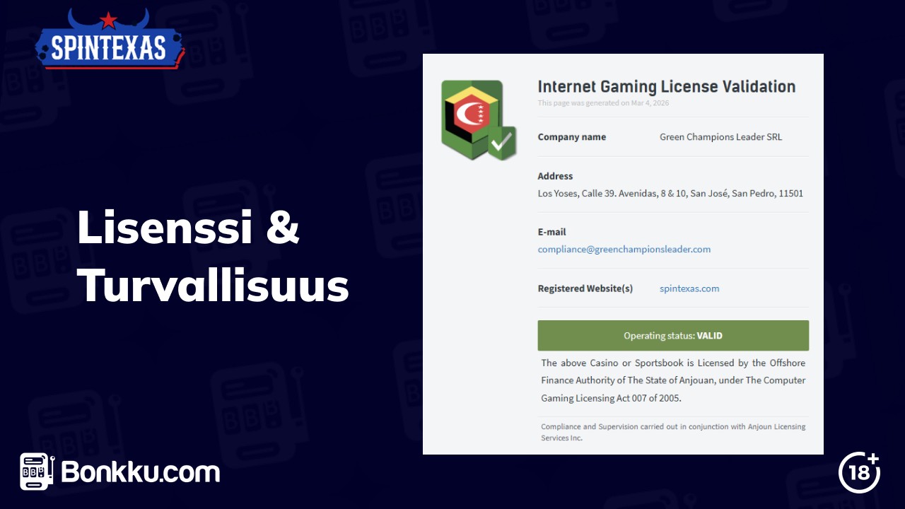 spintexas casino lisenssi ja turvallisuus