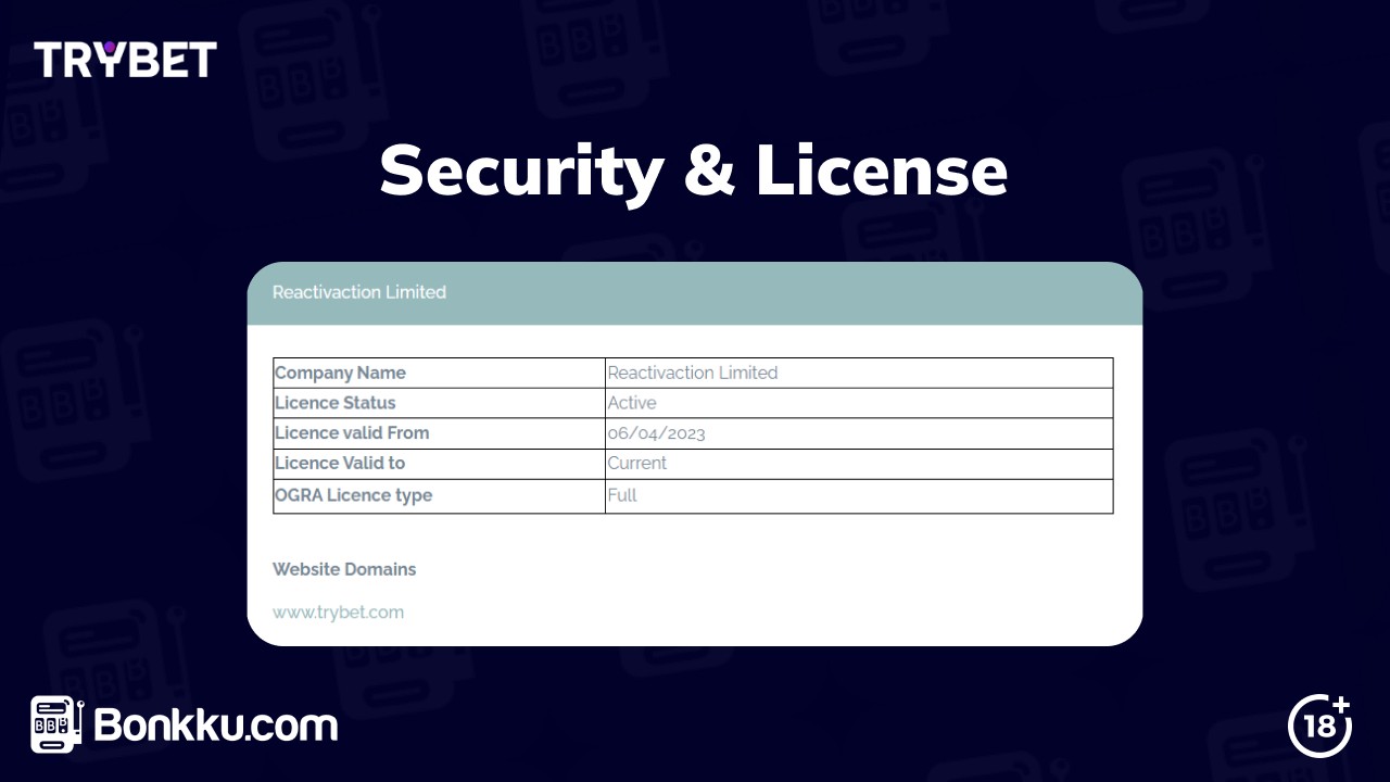 trybet casino security and license