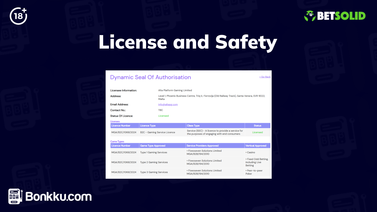 betsolid casino license and safety