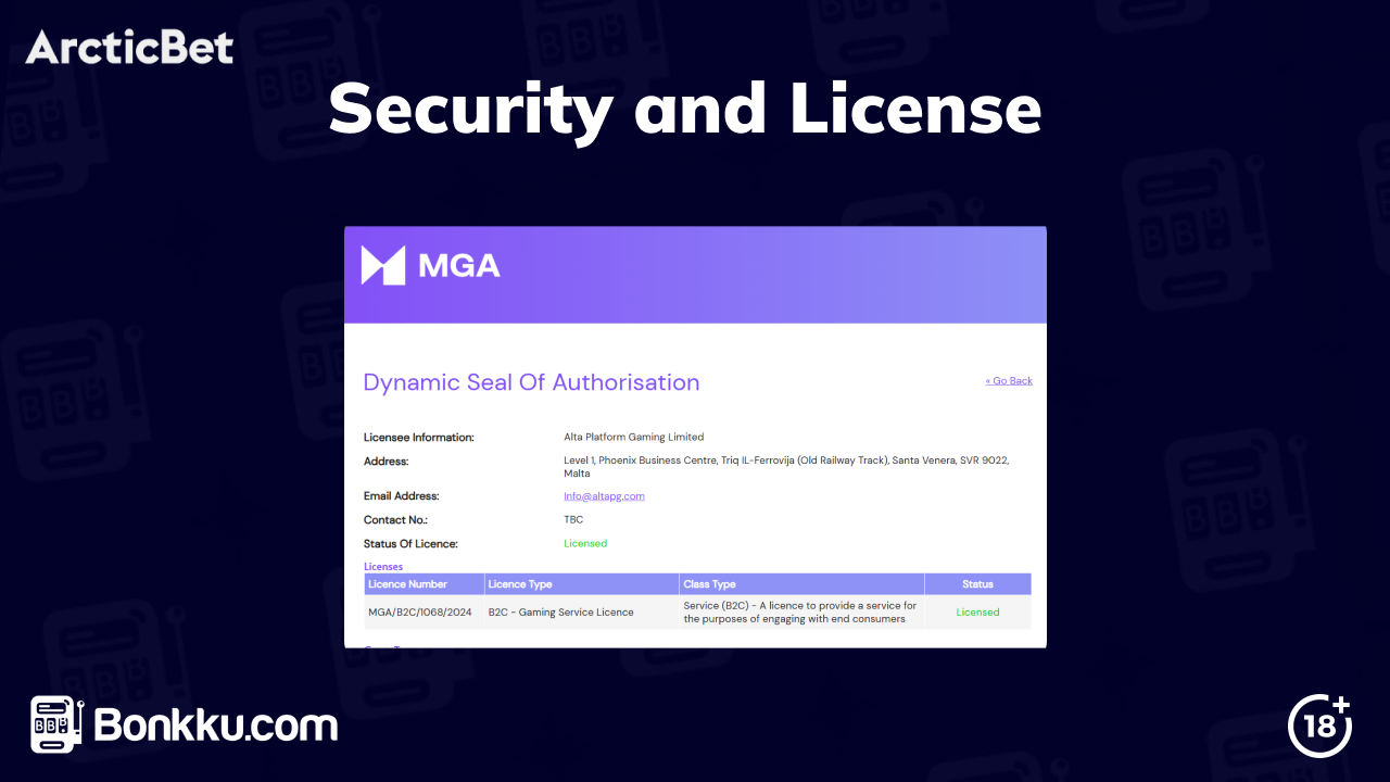 arcticbet security and license