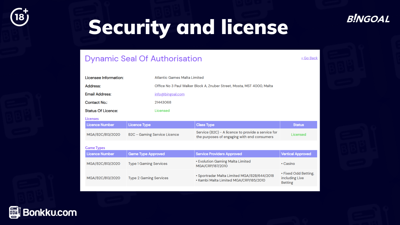 bingoal casino security and license