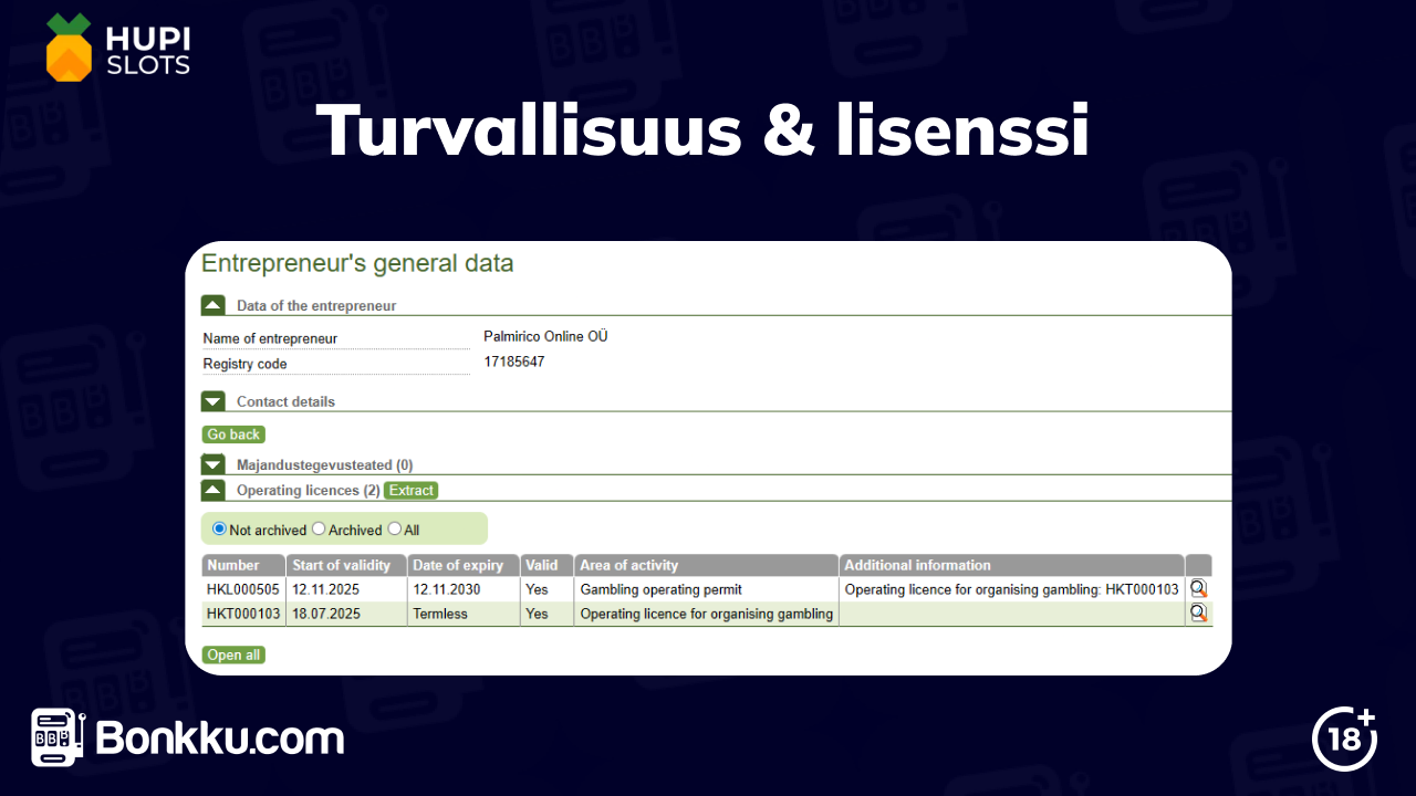 hupi slots casino turvallisuus ja lisenssi