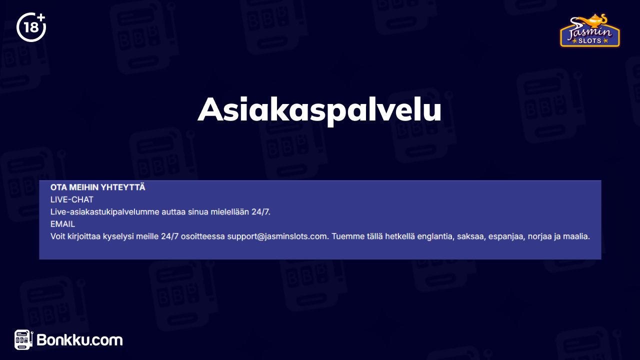 jasmin slots casino asiakaspalvelu