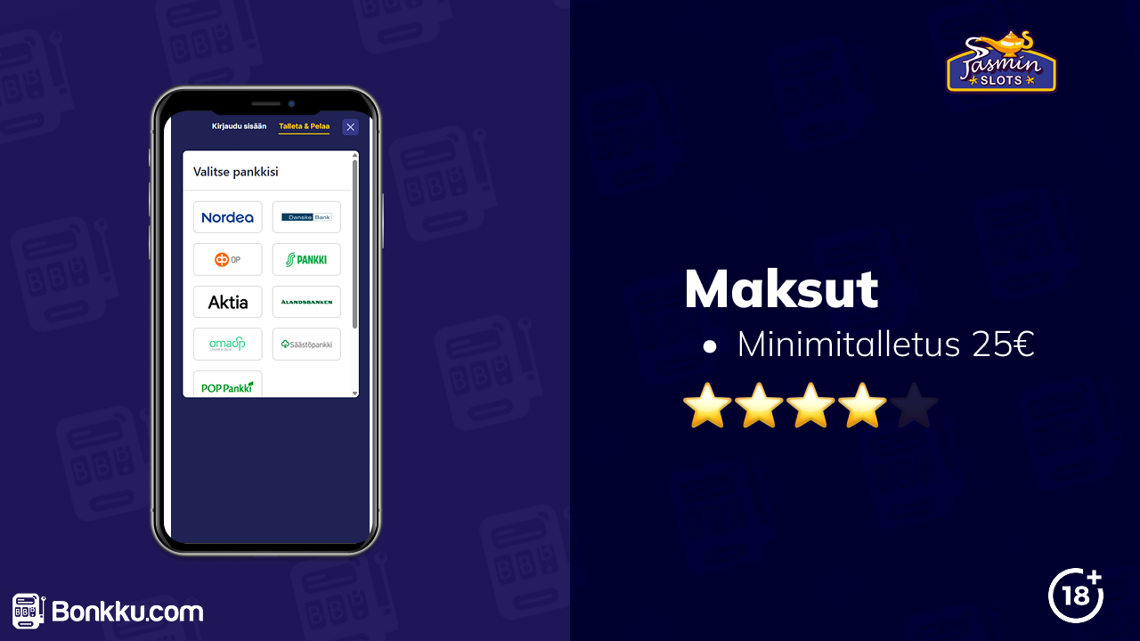 jasmin slots casino maksut