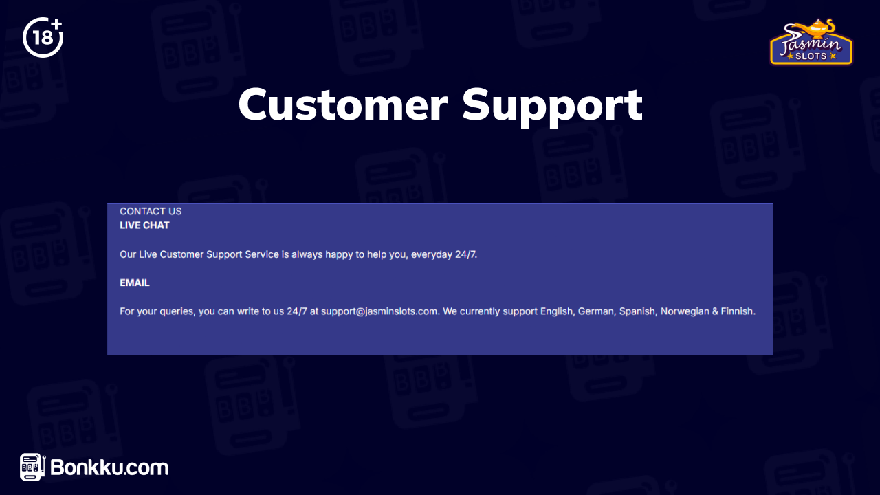 jasmin slots customer support