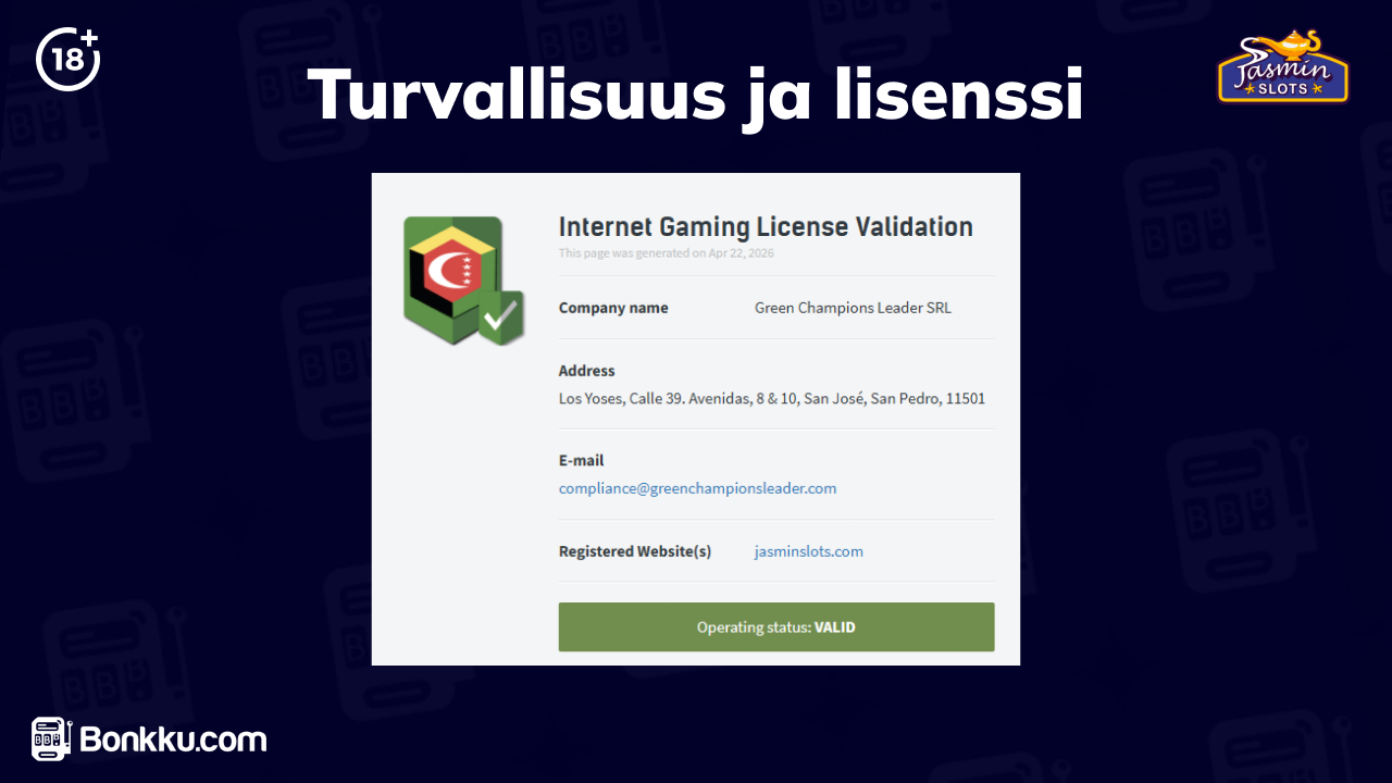 jasmin slots turvallisuus ja lisenssi