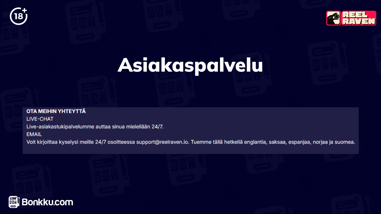reel raven casino asiakaspalvelu