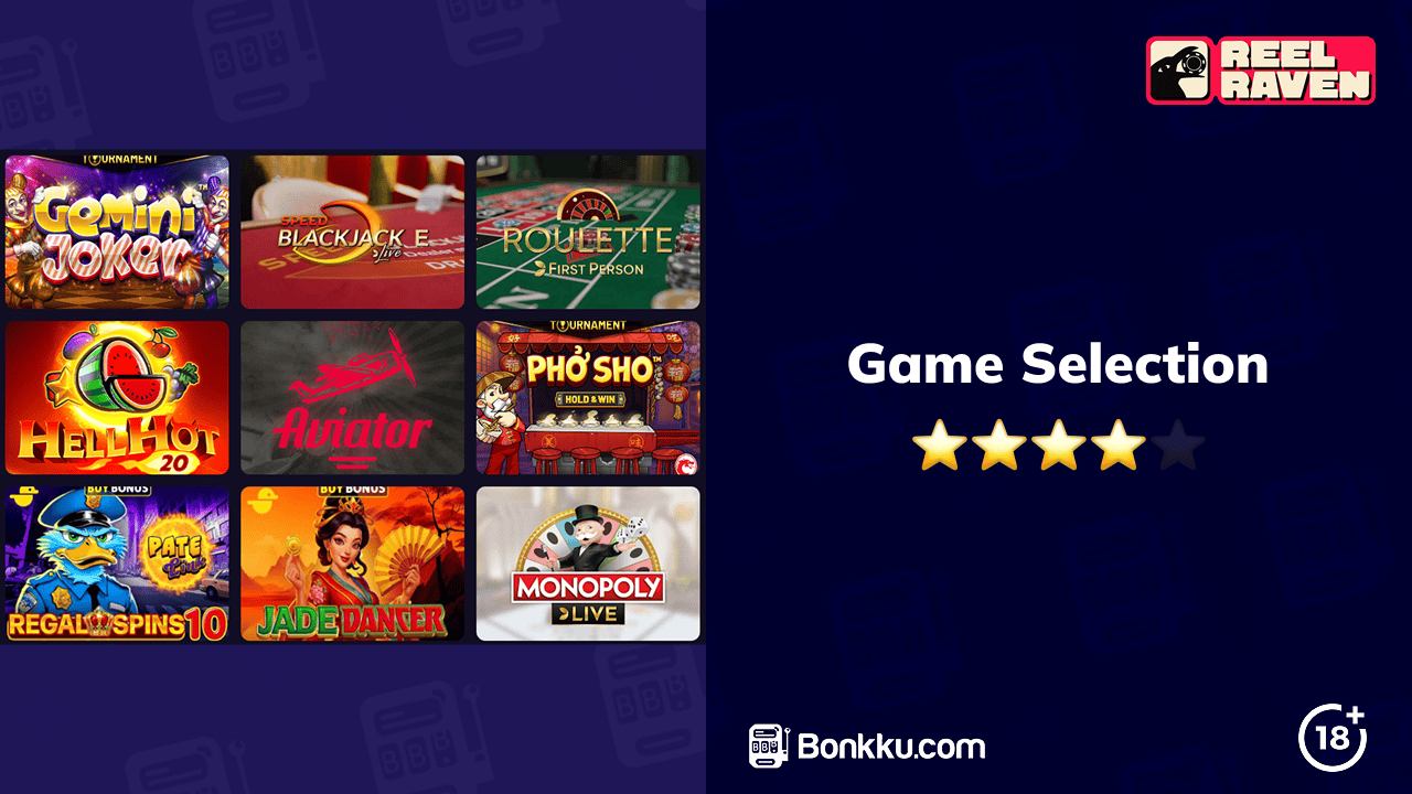 reel raven casino game selection
