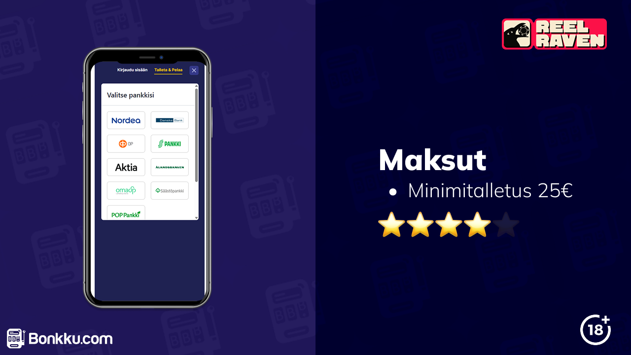 reel raven casino maksutavat