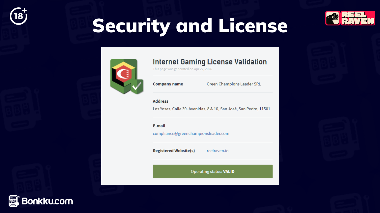 reel raven casino securityu and license