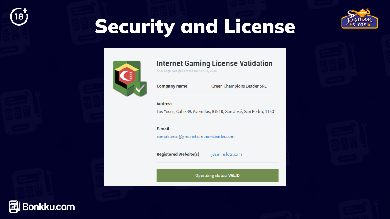 security and license jasmin slots