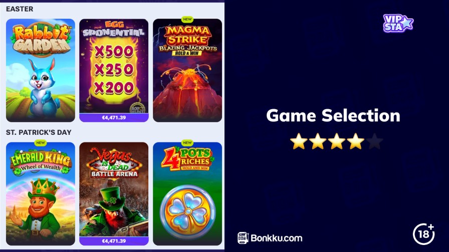 vipsta casino game selection
