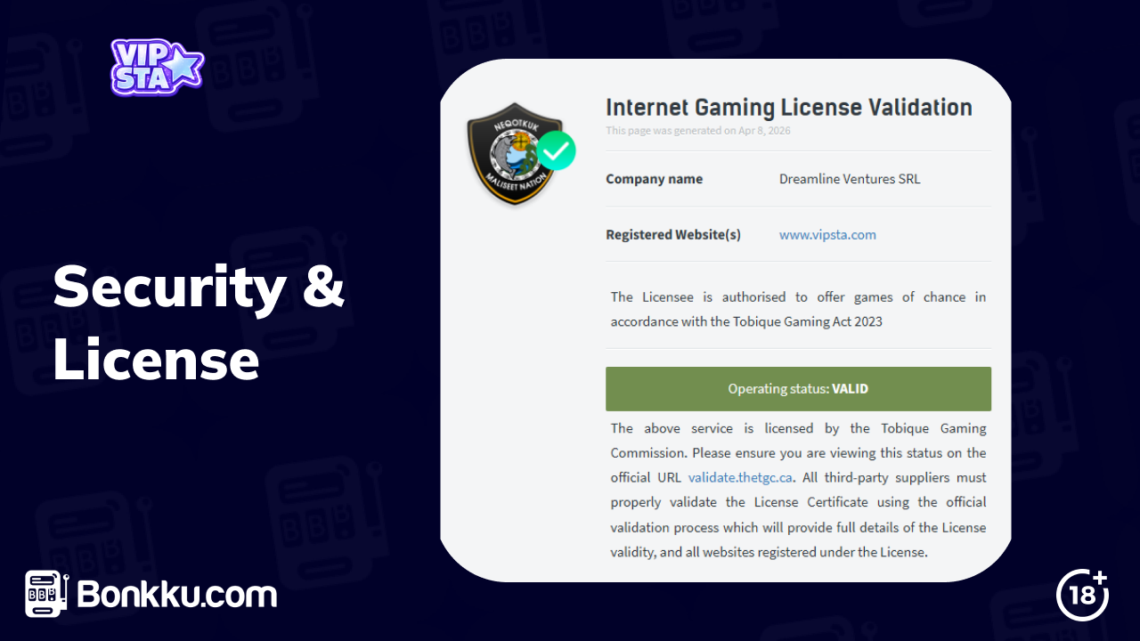 vipsta casino license and safety