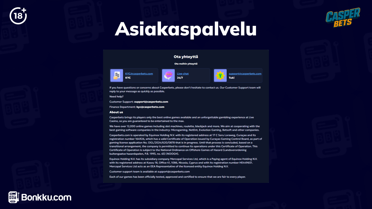 casper bets casino asiakaspalvelu