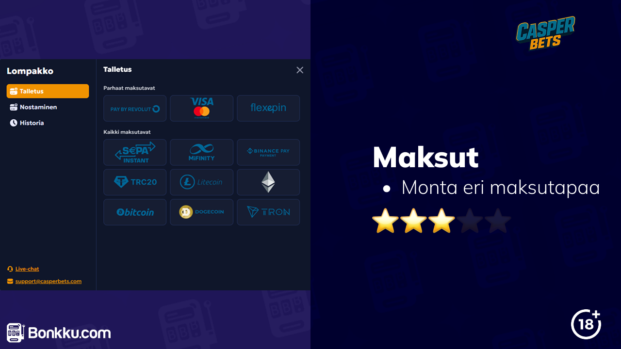 casper bets maksut
