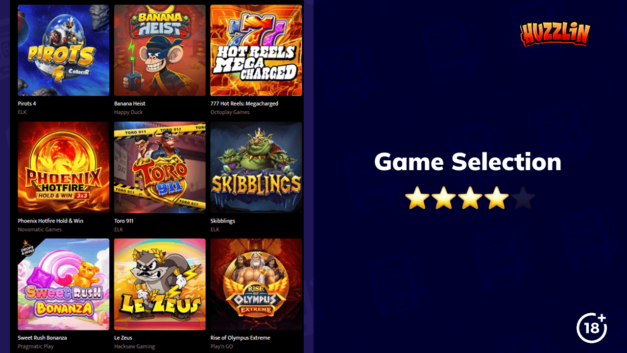 huzzlin casino game selection