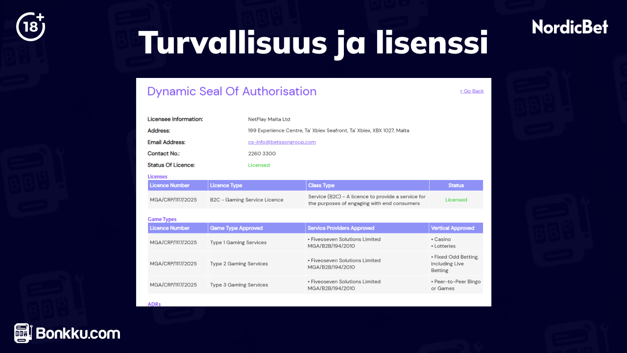 nordicbet turvallisuus ja lisenssi