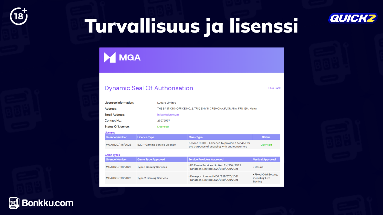 quickz casino turvallisuus ja lisenssi